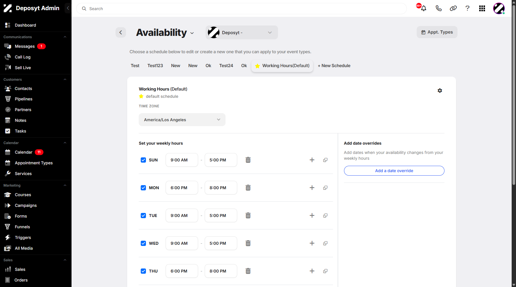 Step 6: You are now taken to the Availability section. This feature allows users to quickly navigate between sections.
