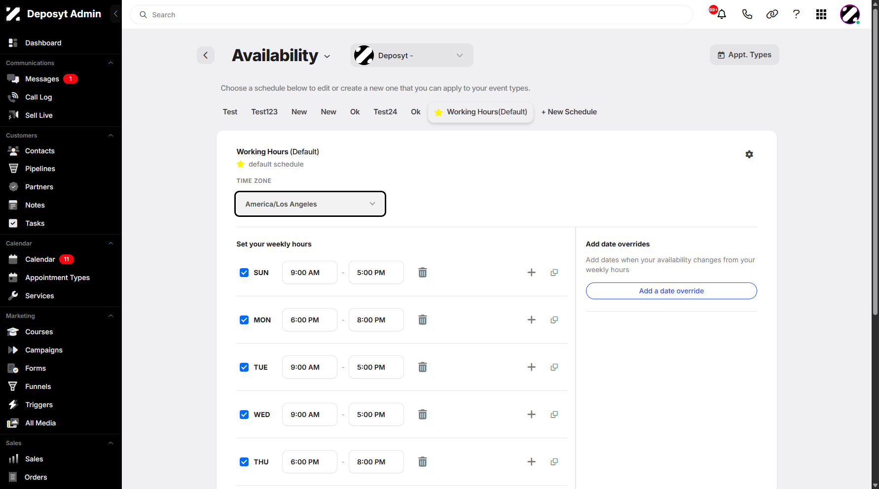 Step 6: You are now taken to the Availability section. This feature allows users to quickly navigate between sections.
