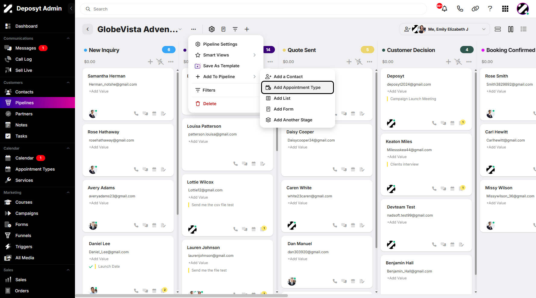 Step 7: From the sidebar menu, click Add Appointment Type to proceed.