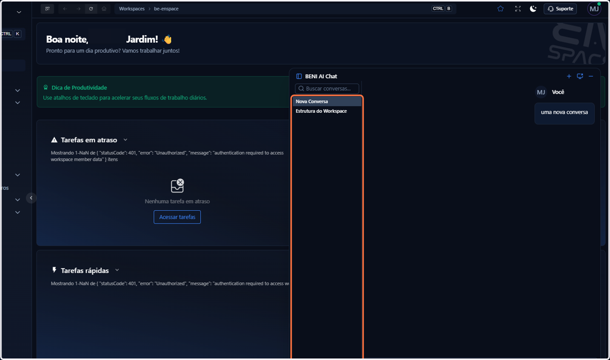 Todo o seu histórico de conversas estará disponível e interativo