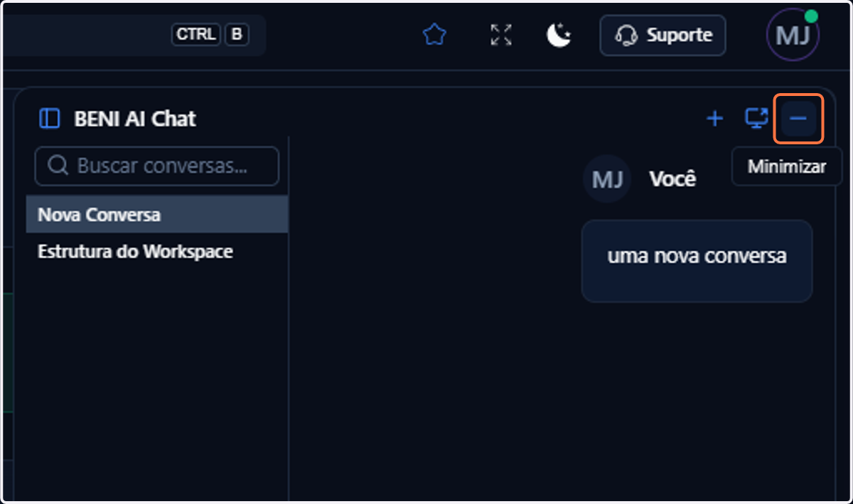 Para fechá-lo, clique em Minimizar