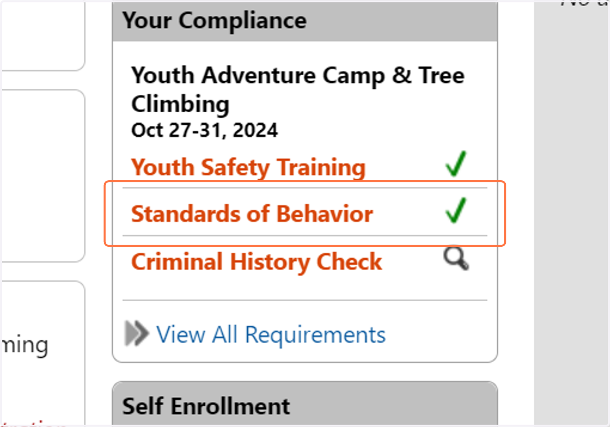 When you're finished, a green checkmark should appear next to Standards of Behavior under the Your Compliance heading