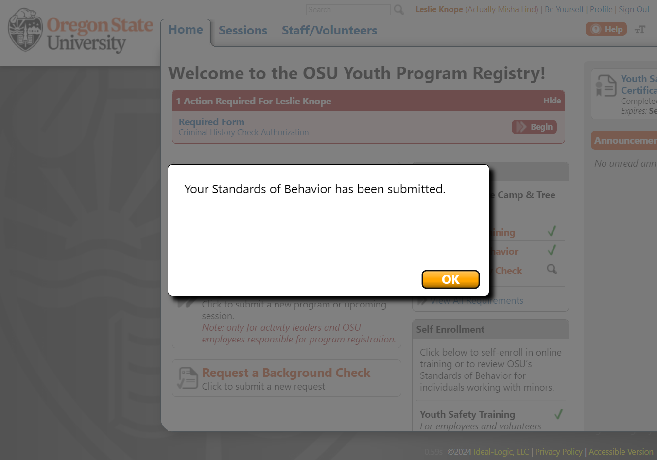 Click OK on the confirmation popup
