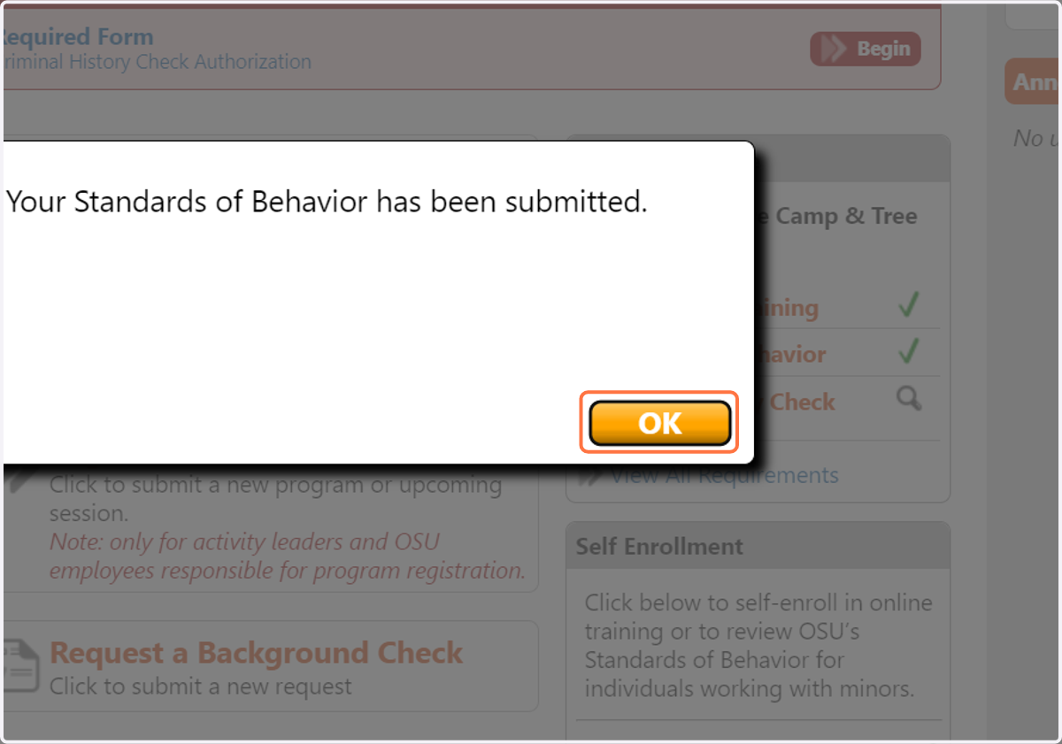 Click OK on the confirmation popup