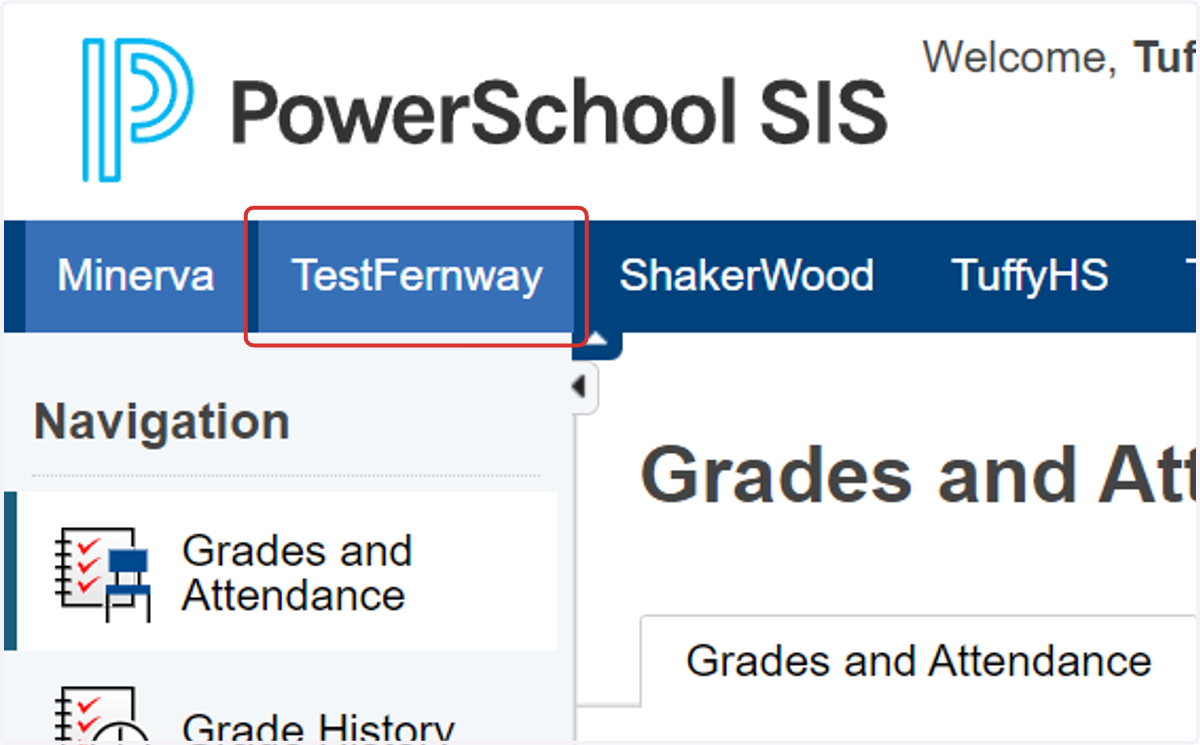 Click on the name of your student along the top