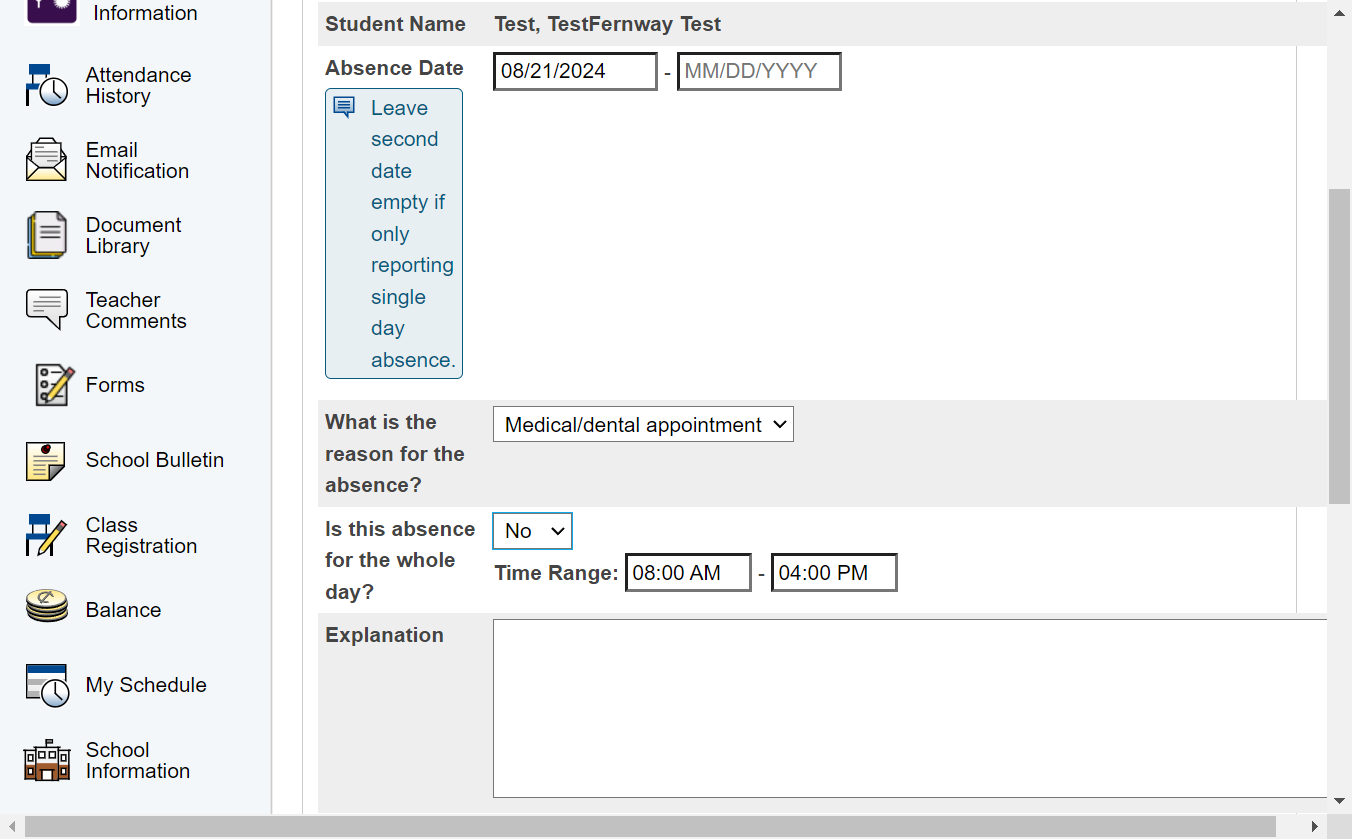 Select Yes or No to indicate if the absence is for the entire day
