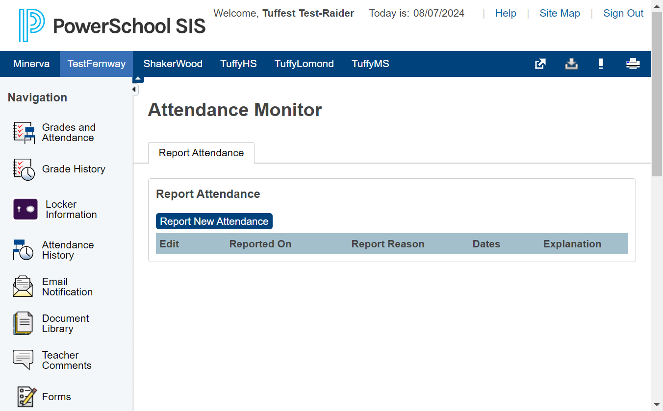 Click on Report New Attendance