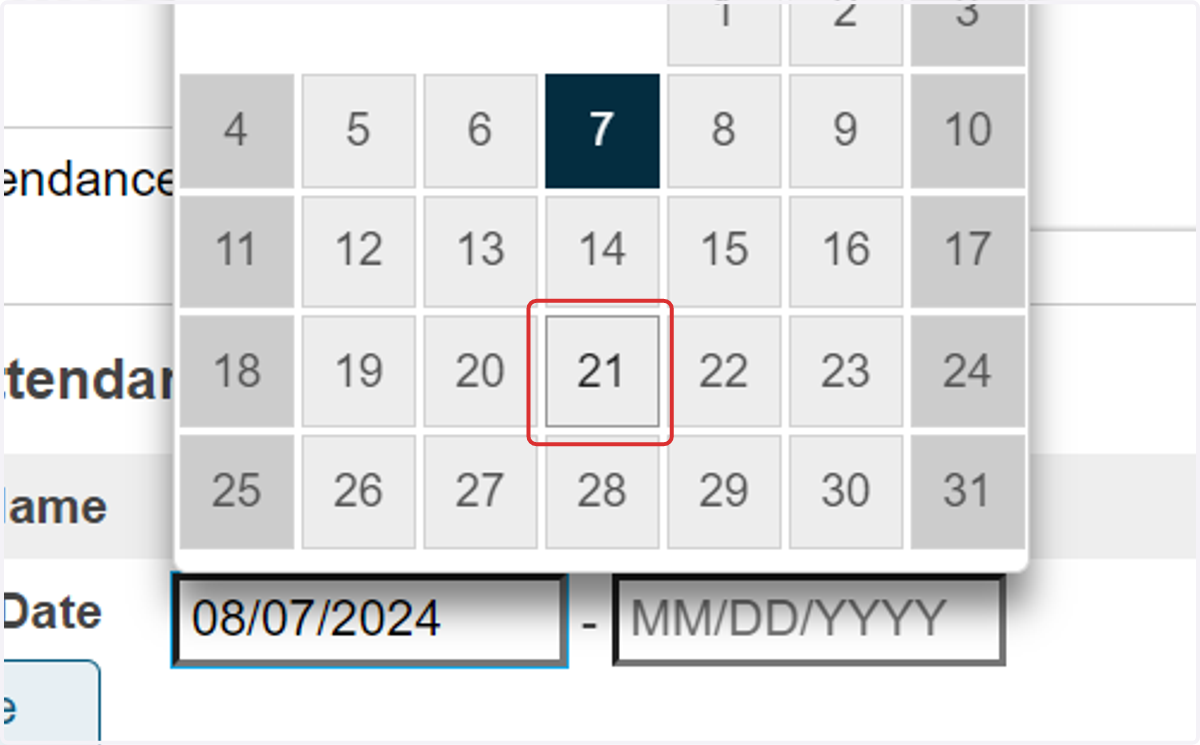 Select the date for the absence
