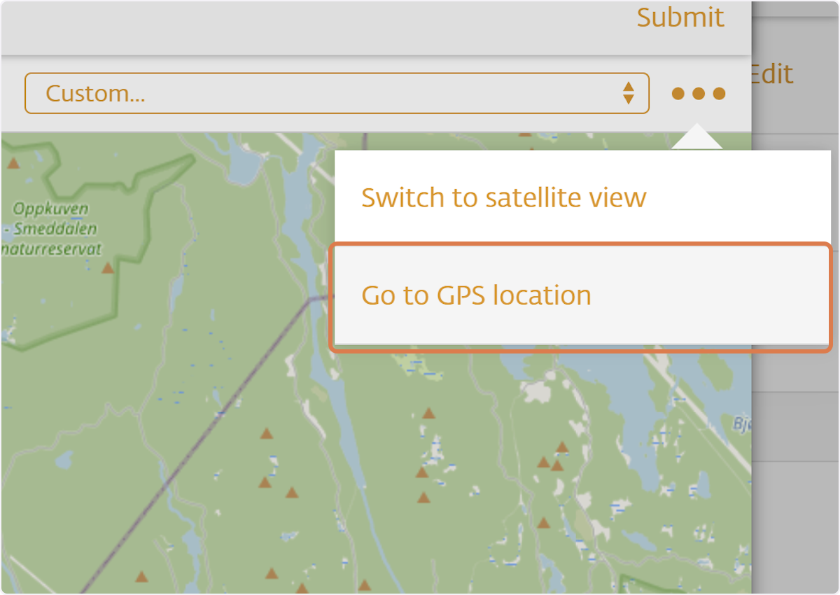 To geolocate using you current GPS position, click on Go to GPS location