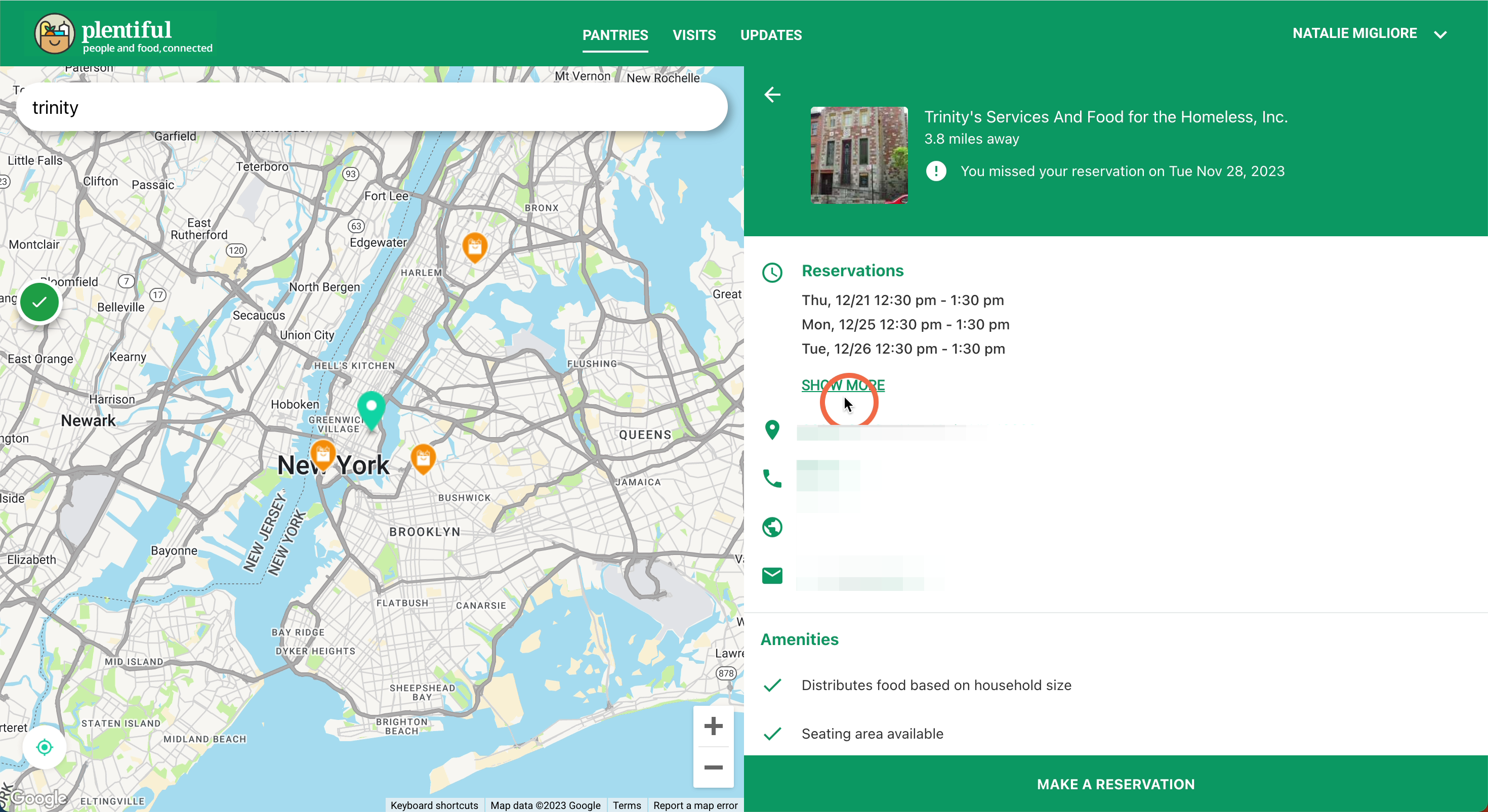 Here you can see if a pantry requires reservations or not. If it says, "Reservations" then you must make a reservation to attend. You can view the provider's service schedule here by clicking on SHOW MORE.