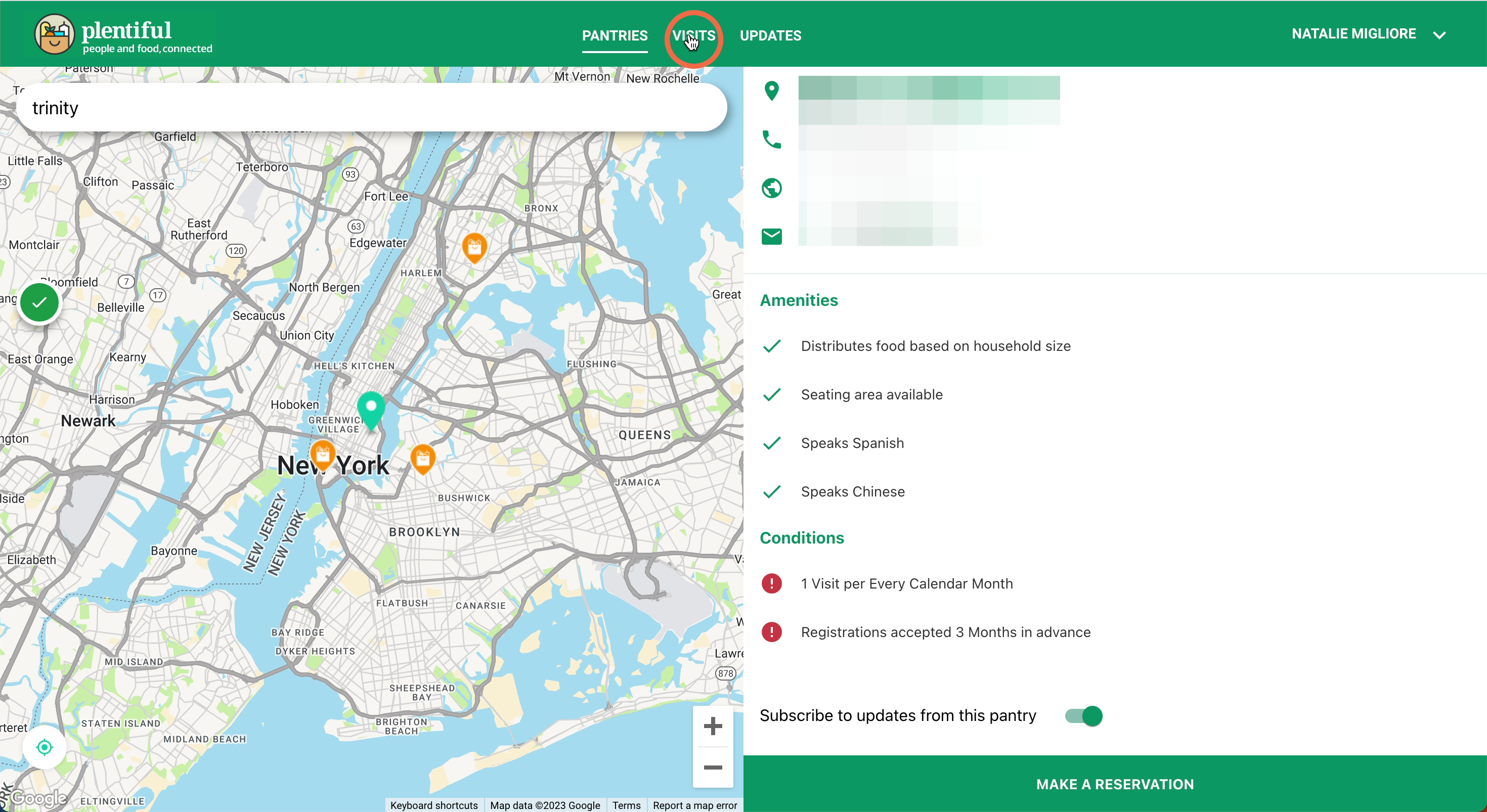 Click on VISITS to review your reservations
