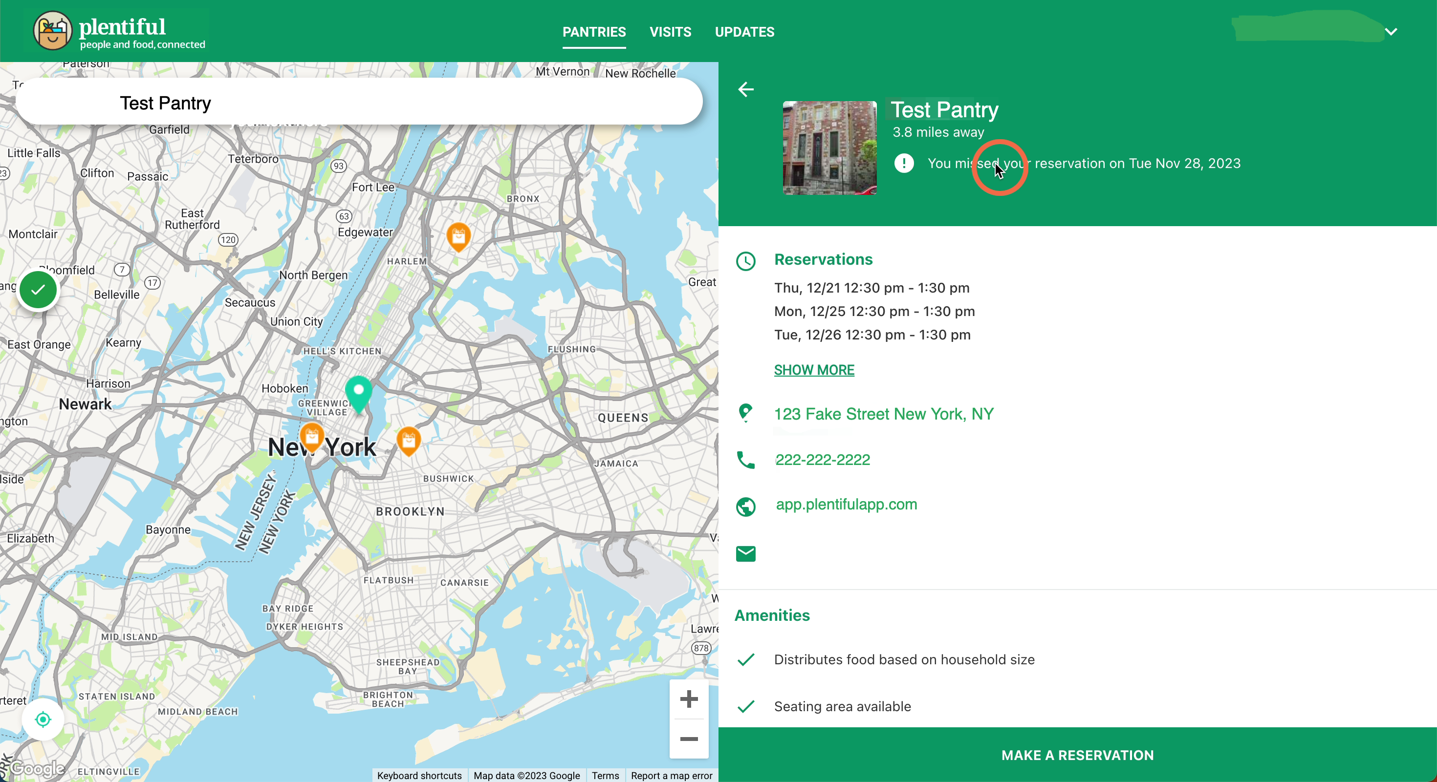 On the provider profile you will find valuable information including: The pantry name, distance from you, their service schedule, and contact information