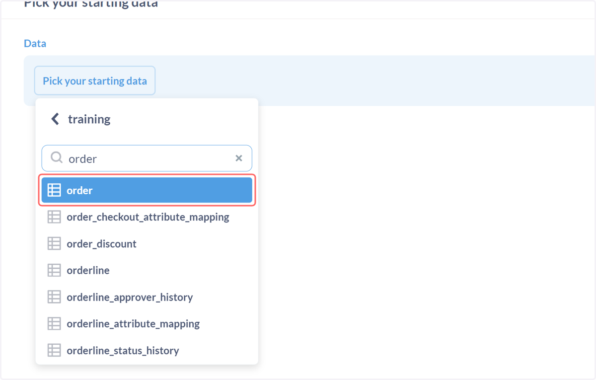 Select the initial data table to use