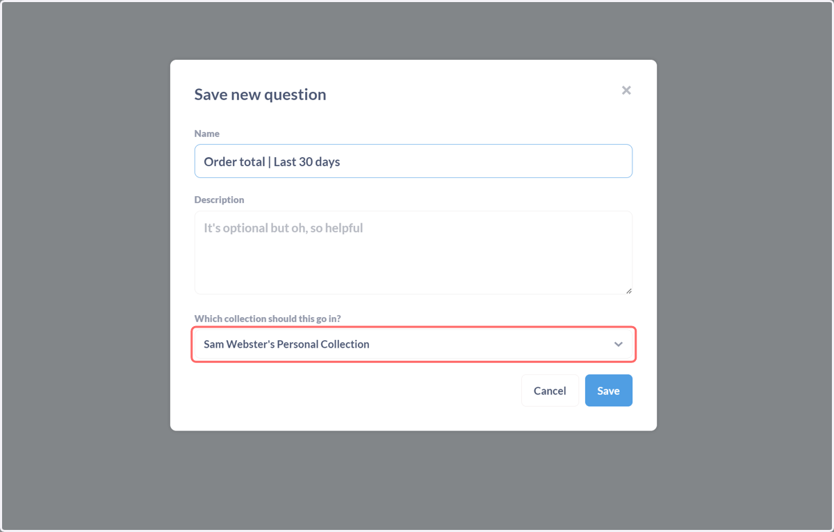 Enter a name for the data, an optional description and specify a location on your account to save it.