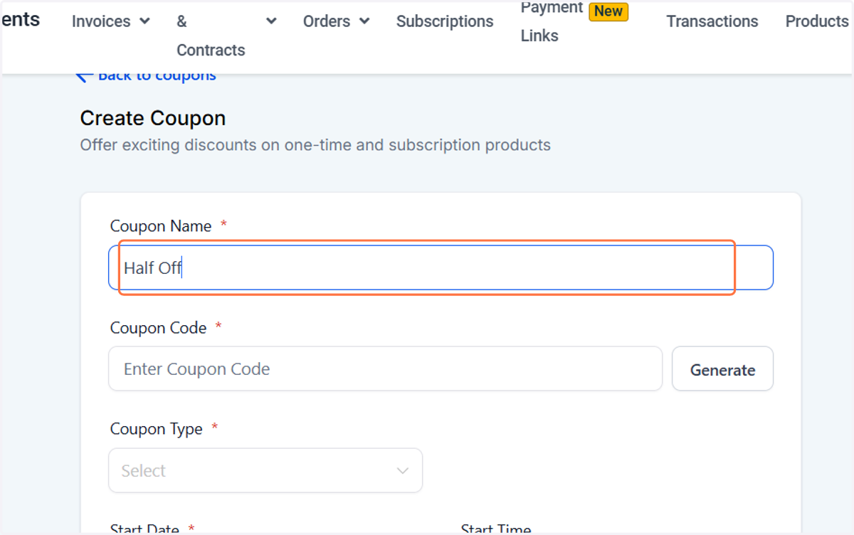 Type your coupon name