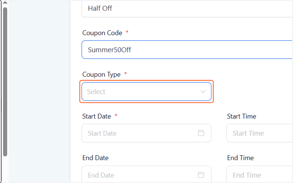 Select Type of coupon
