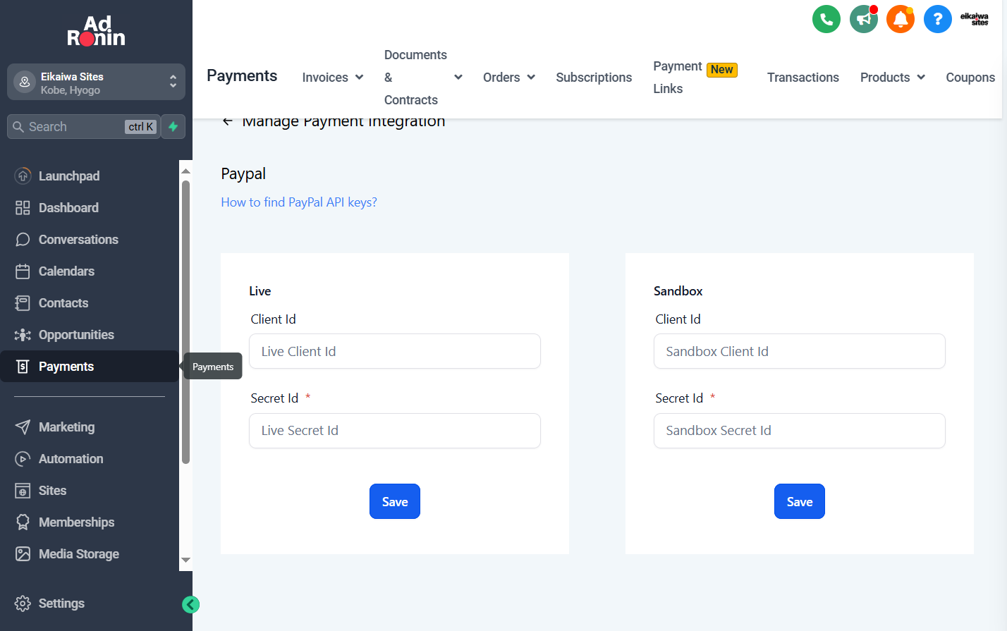 Click on Payments