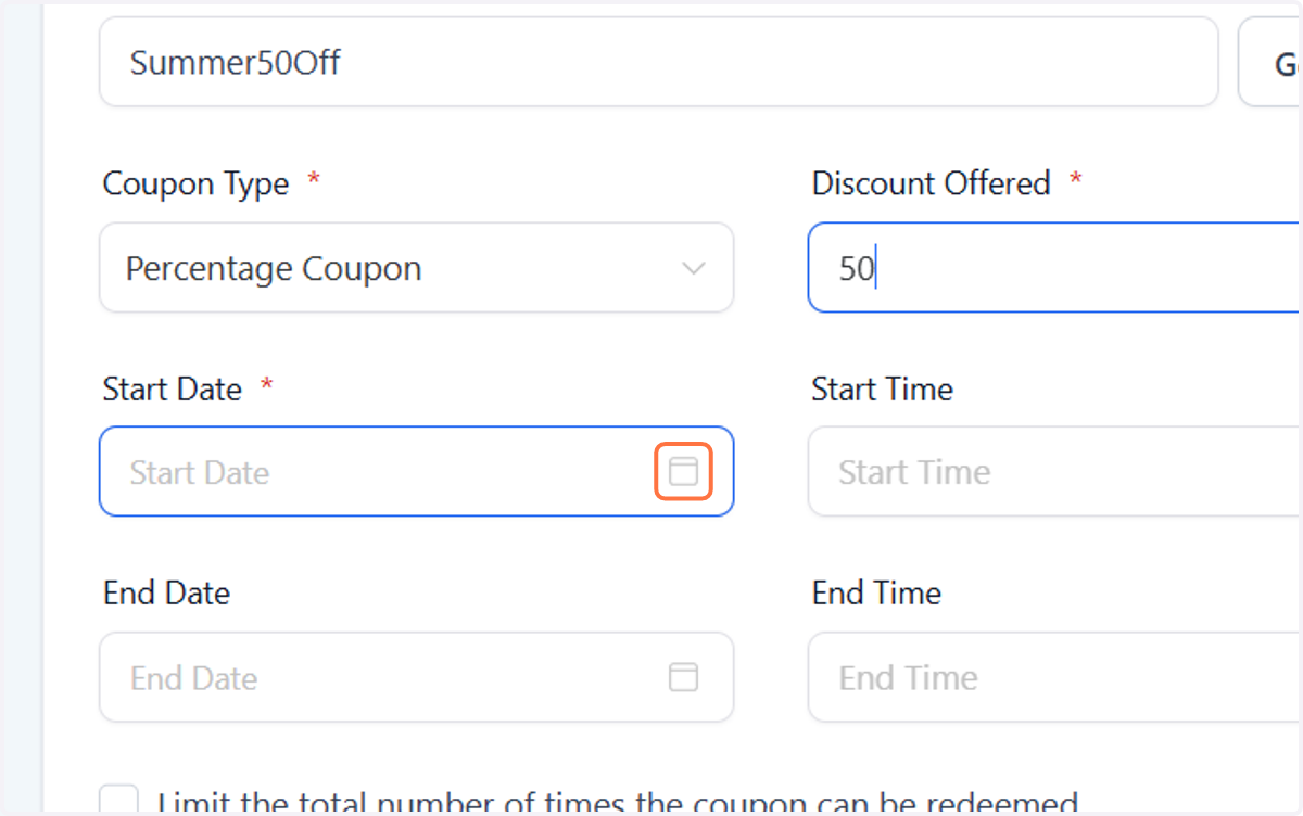 Click on the start date calendar