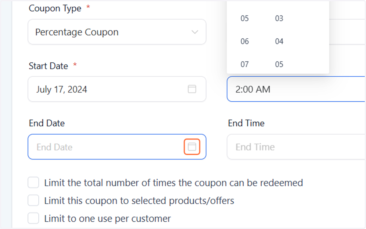 Click on the End Date calendar