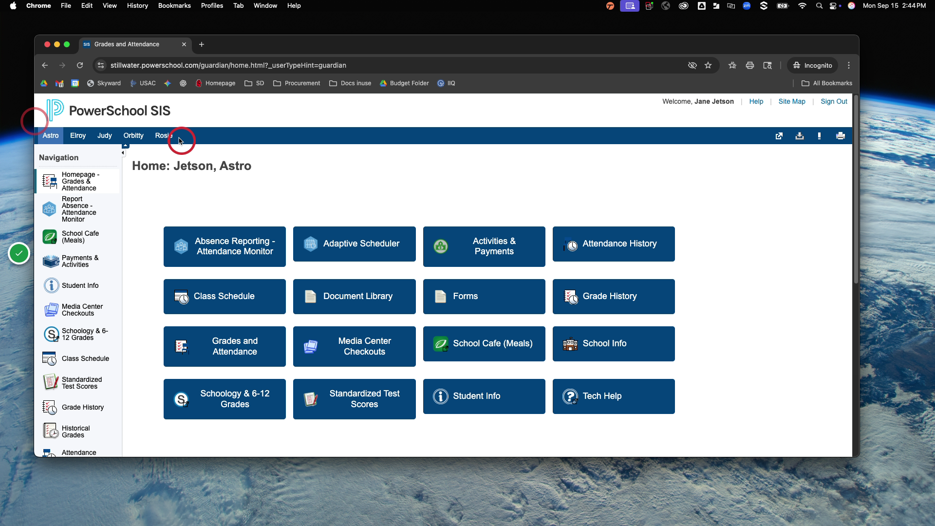 Across the top are your students you can move to different students by selecting their names! You have successfully logged into PowerSchool for Stillwater Area Schools!