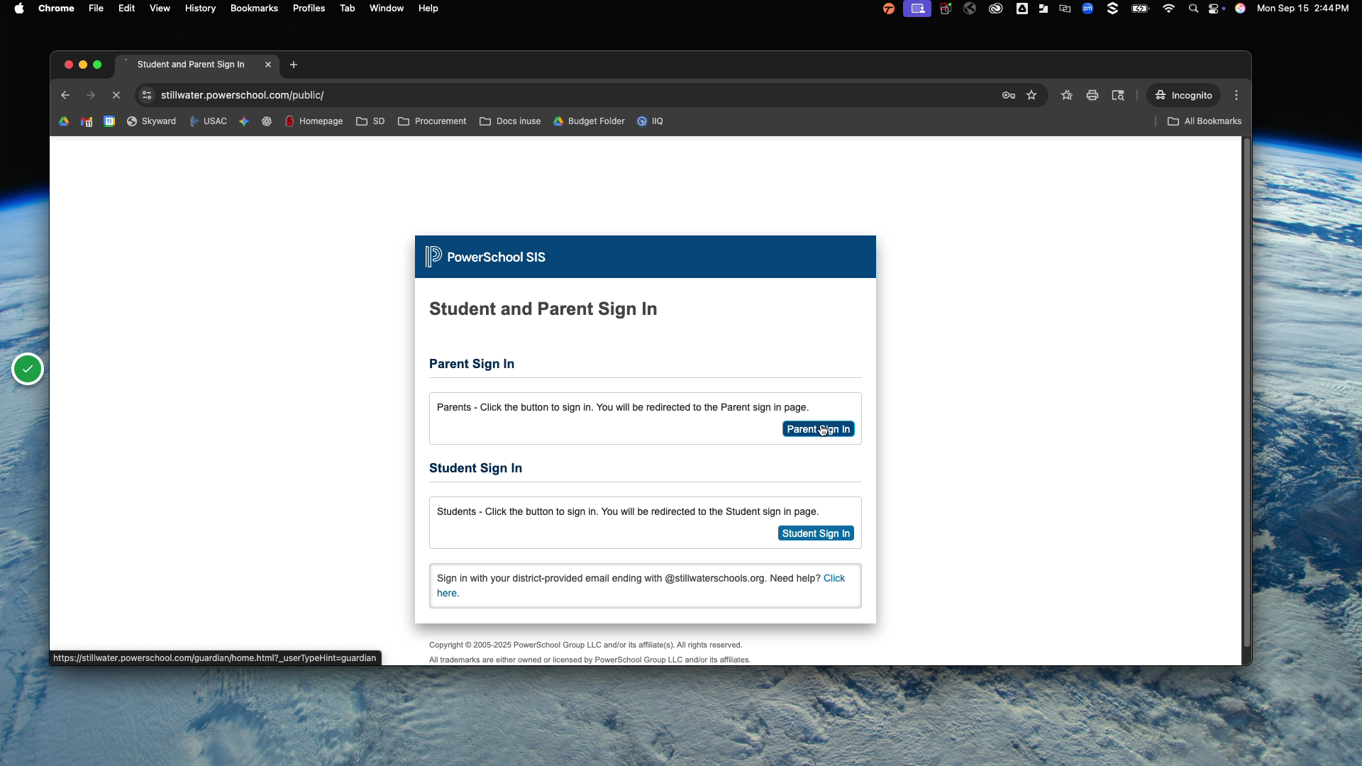 select Parent Sign in