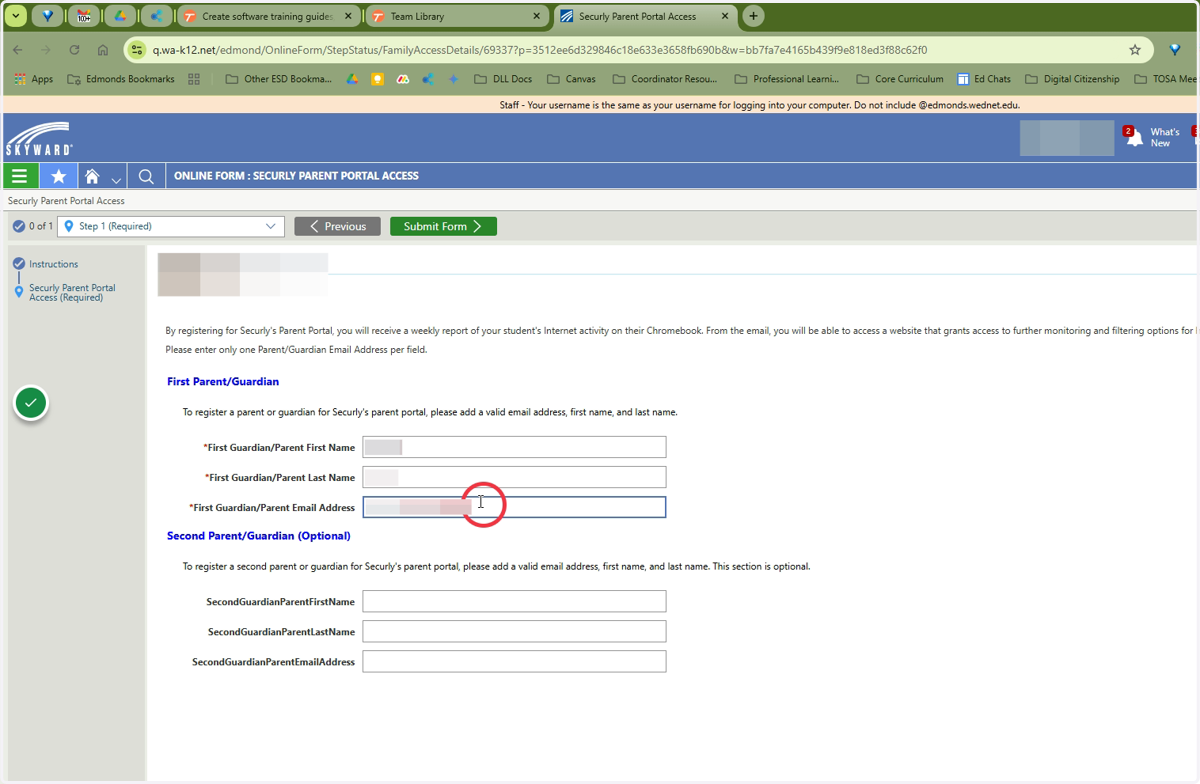 Enter parent/guardian information