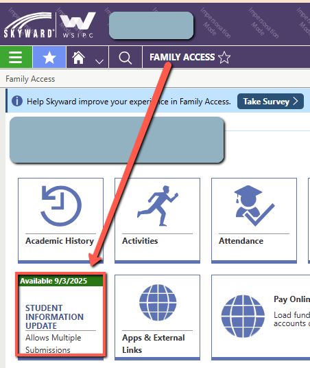 Select Student Information Update Tile