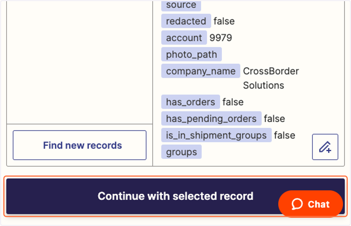 Click on Continue with selected record