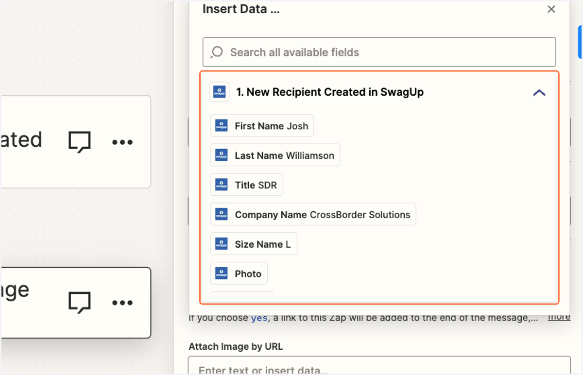 All fields you'd like to populate in the message.