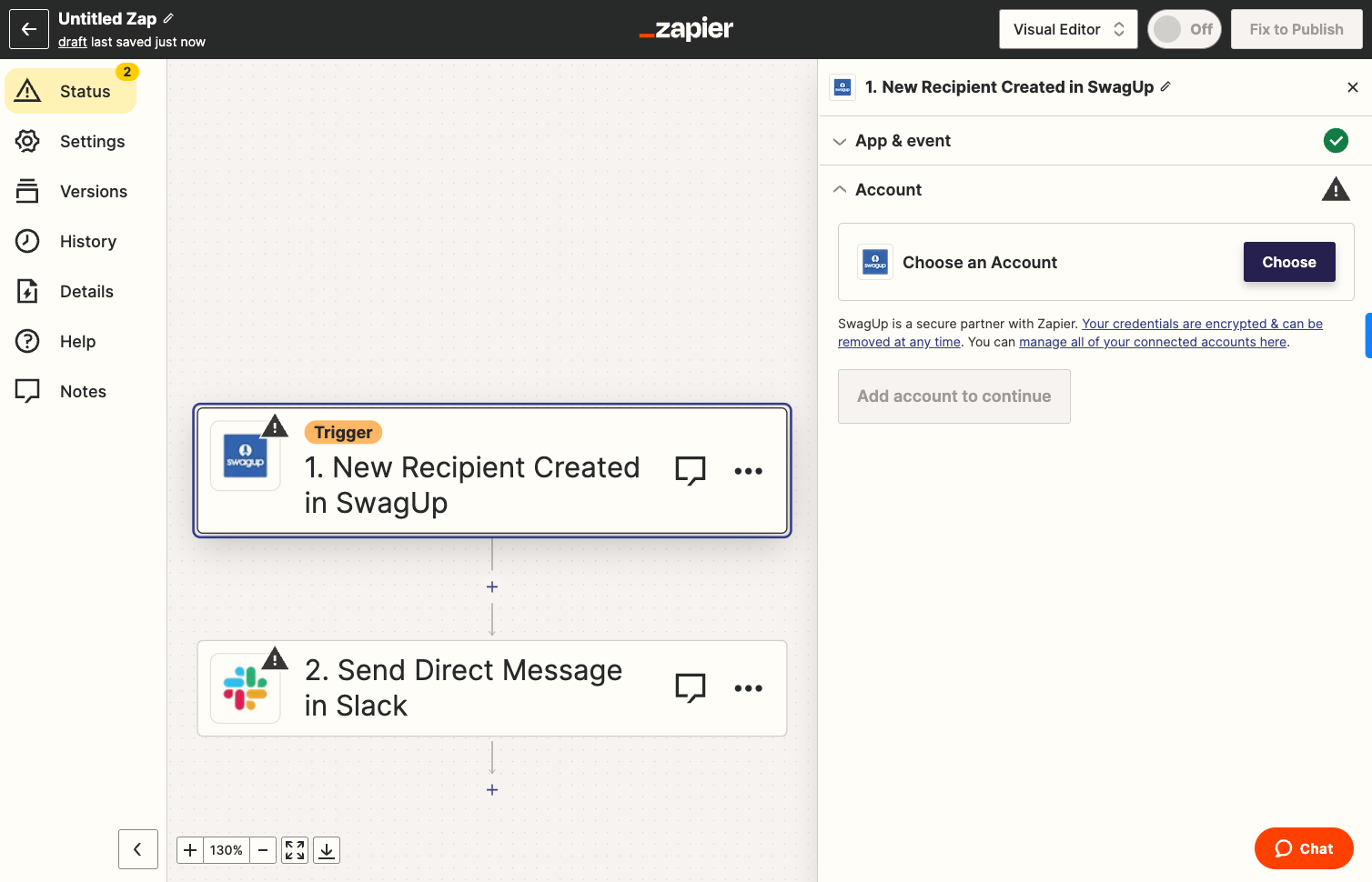 Choose SwagUp account to connect.