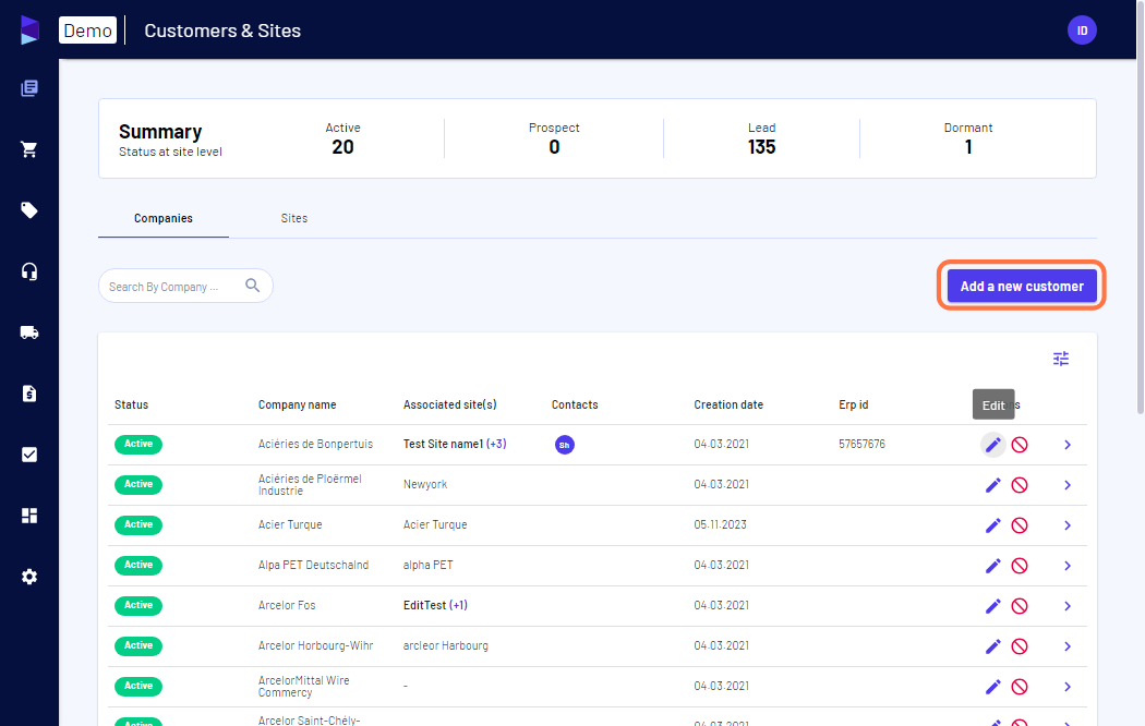 Click on "Add new" or you can "Edit" for the existing customer