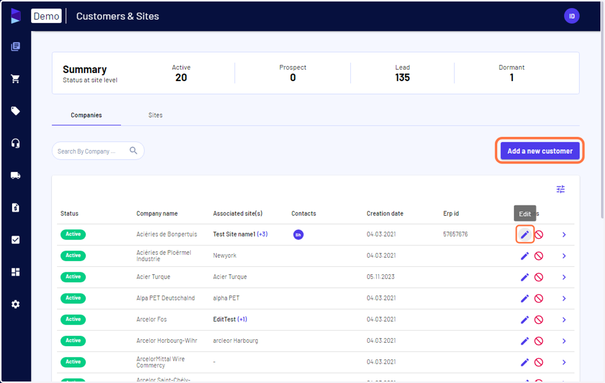 Click on "Add new" or you can "Edit" for the existing customer