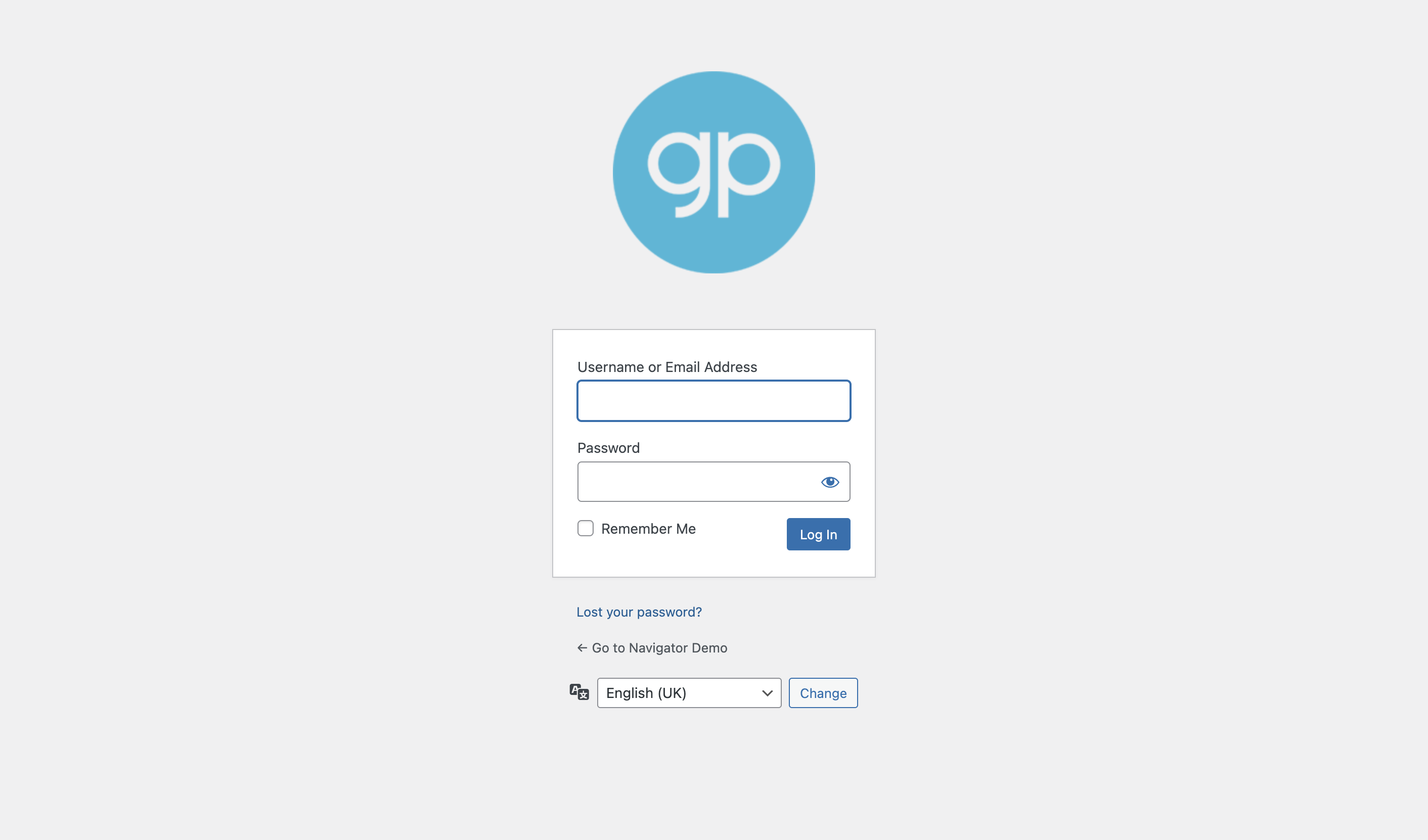 The Lost your password? link selected below the main box of the Log in screen