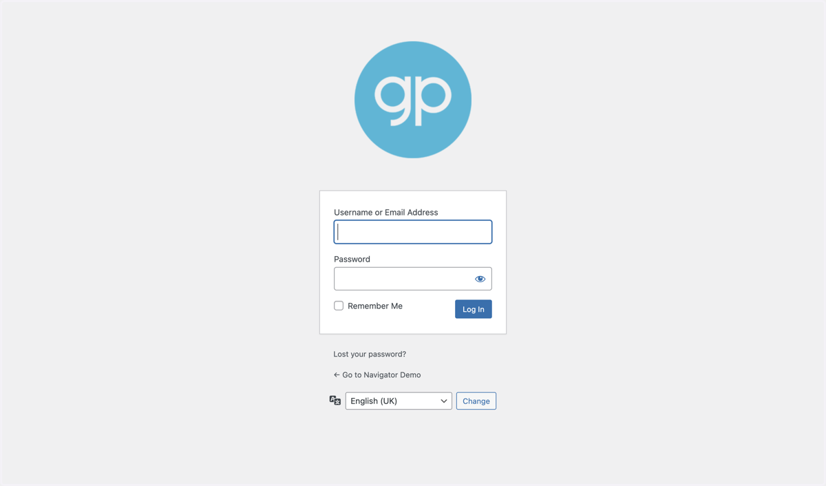 The Log In screen