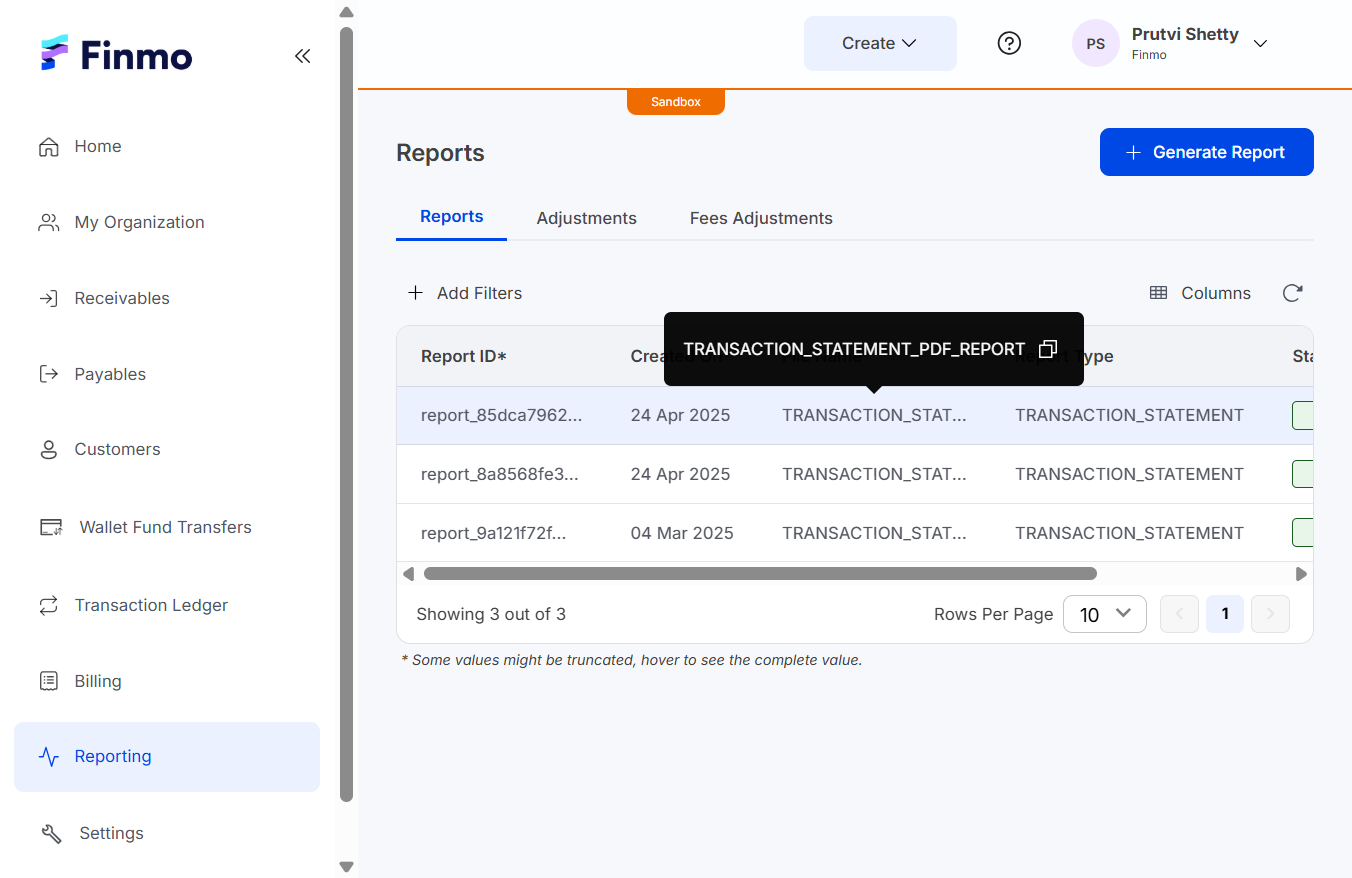 Click on Report