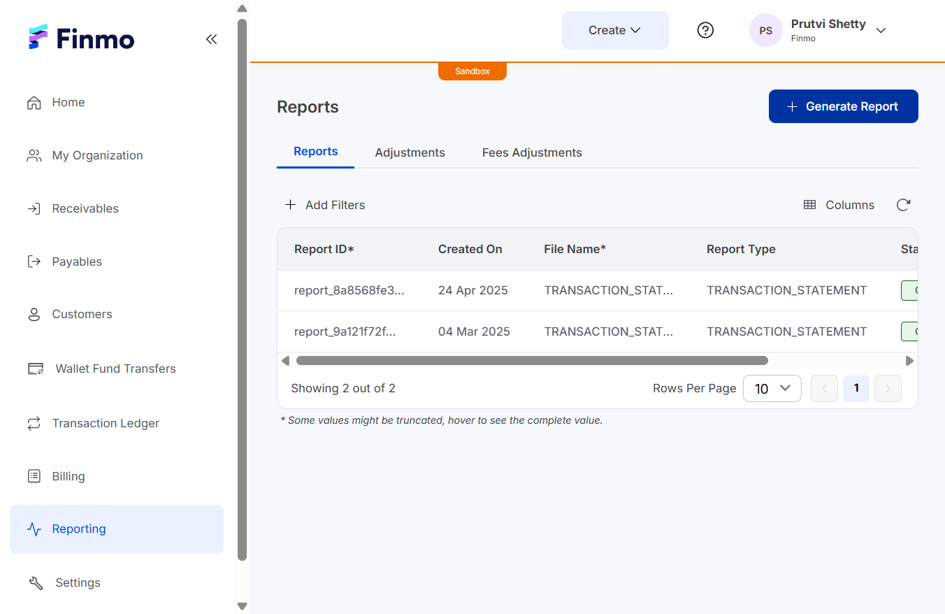 Click on Generate Report