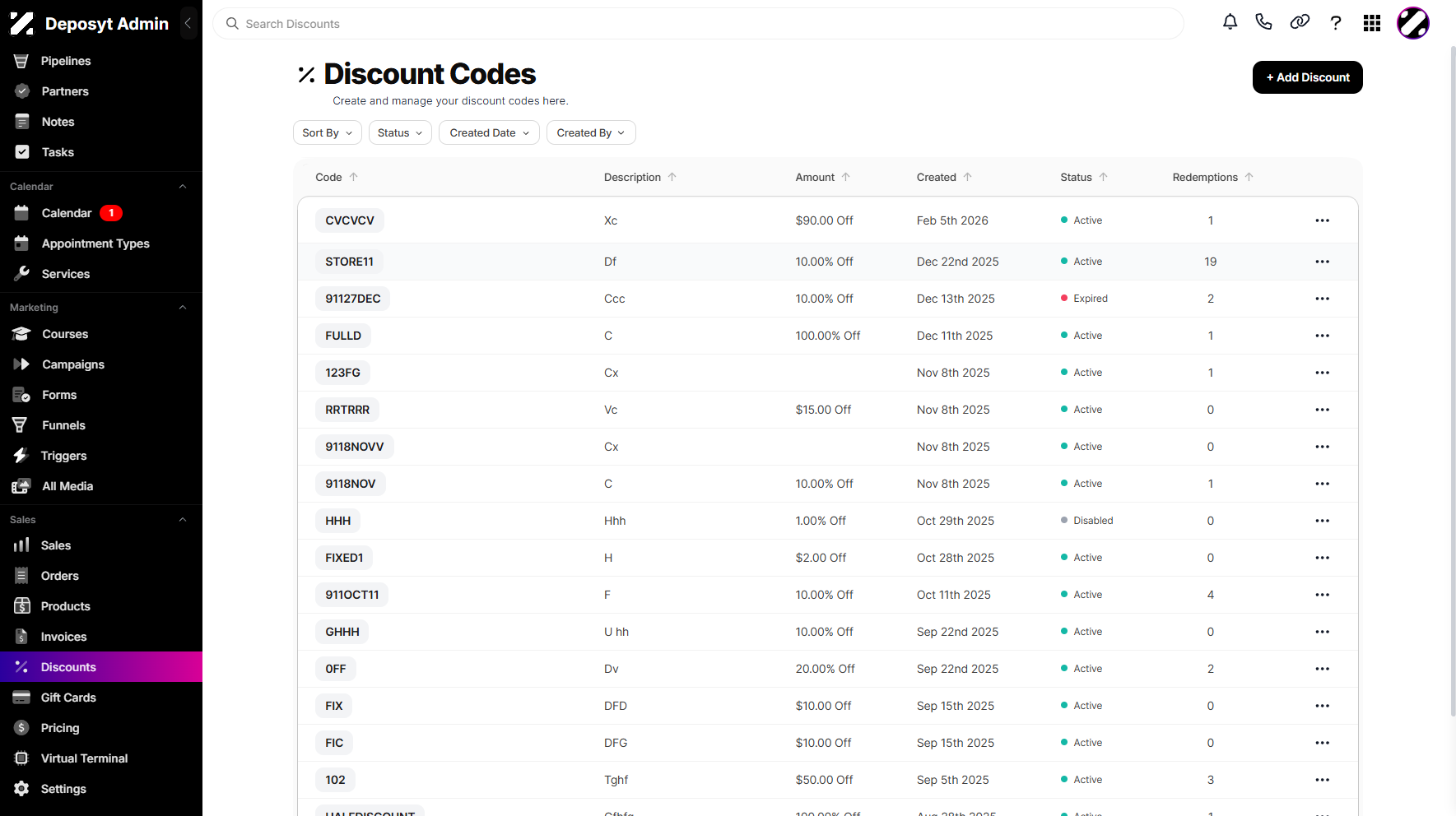 Step 2: You will then be navigated to the Discount Codes.