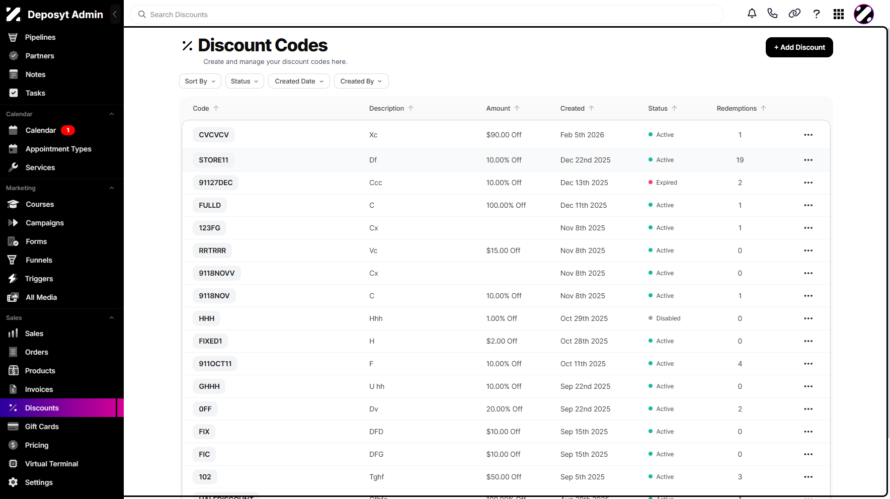Step 2: You will then be navigated to the Discount Codes.