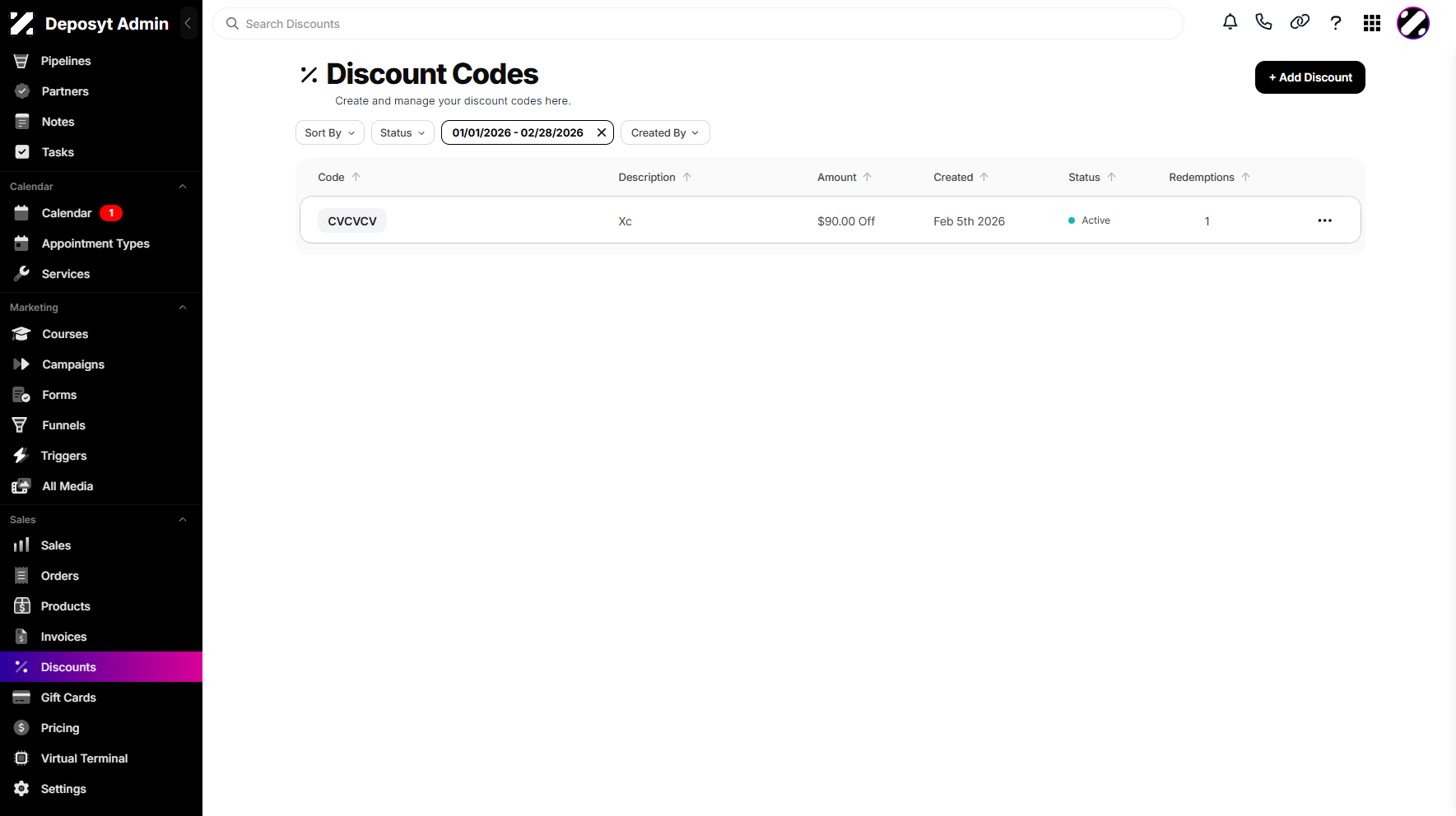 Step 6: You can now view the discounts filtered by Date Range.