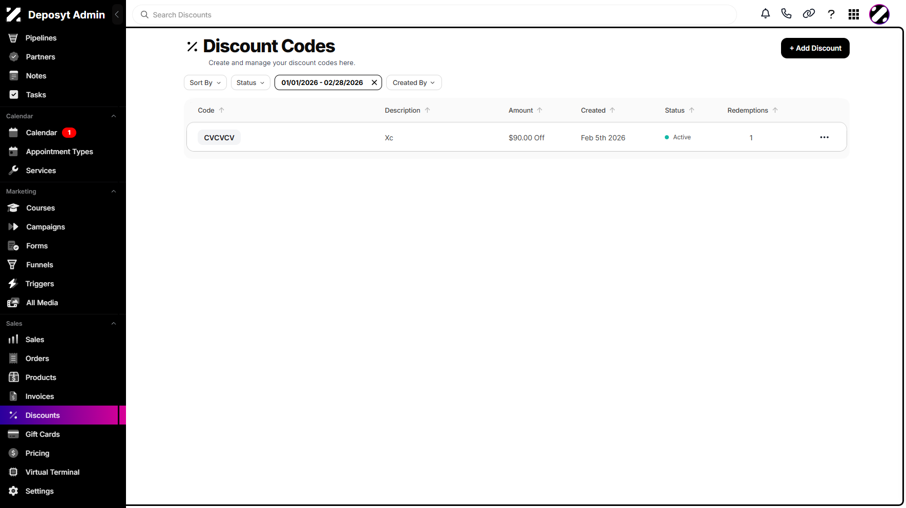 Step 6: You can now view the discounts filtered by Date Range.