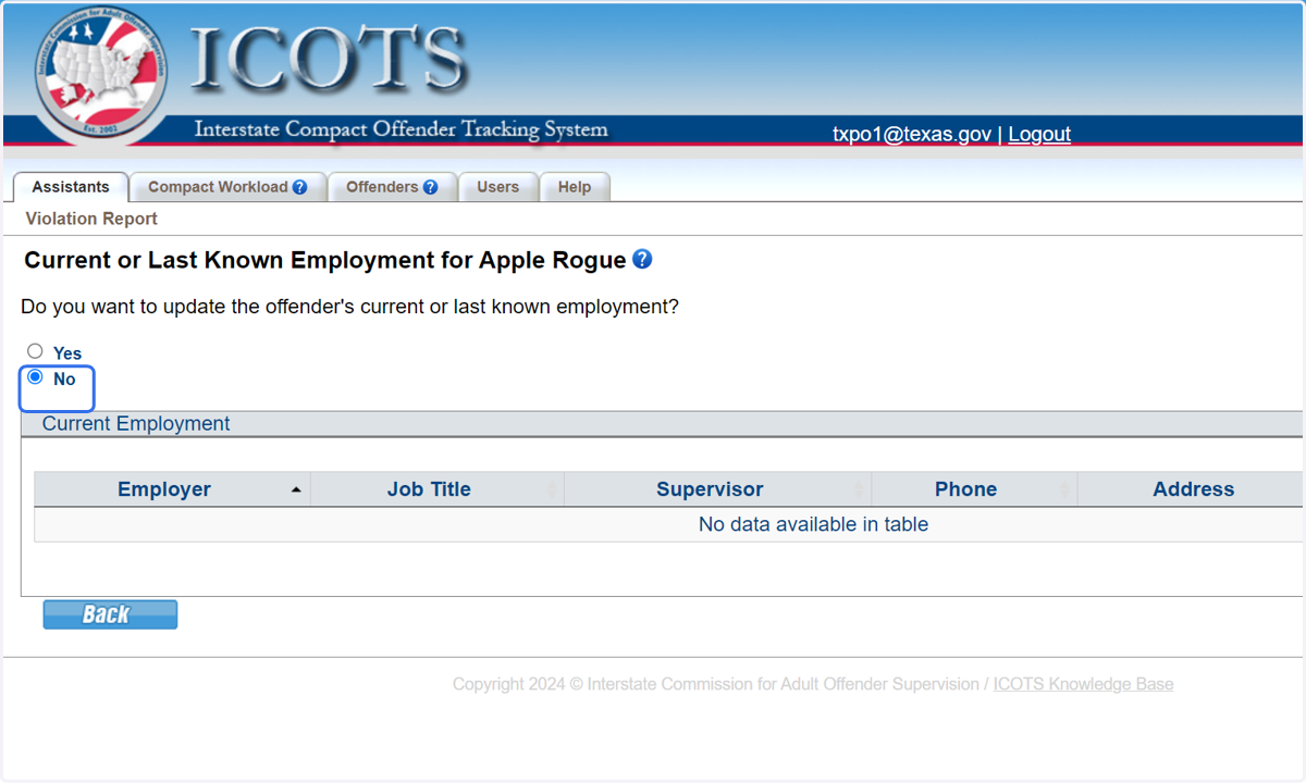 Select 'No' if the employment is current. Select 'Yes' and update the employment if needed.