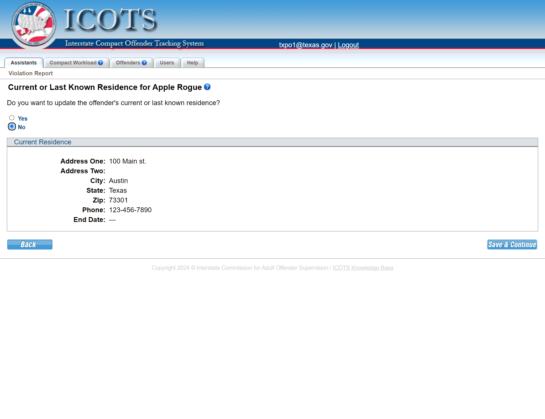 Select 'No' if the address is current. Select 'Yes' and updated the address if needed.