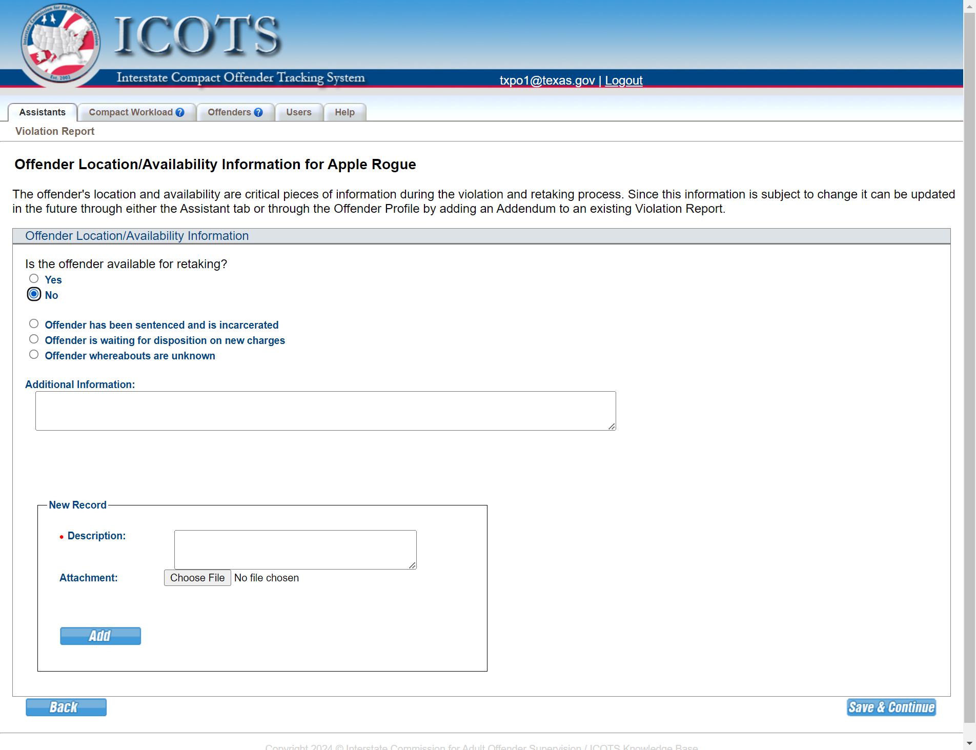 Select No; Not available for retaking as 'whereabouts are unknown'