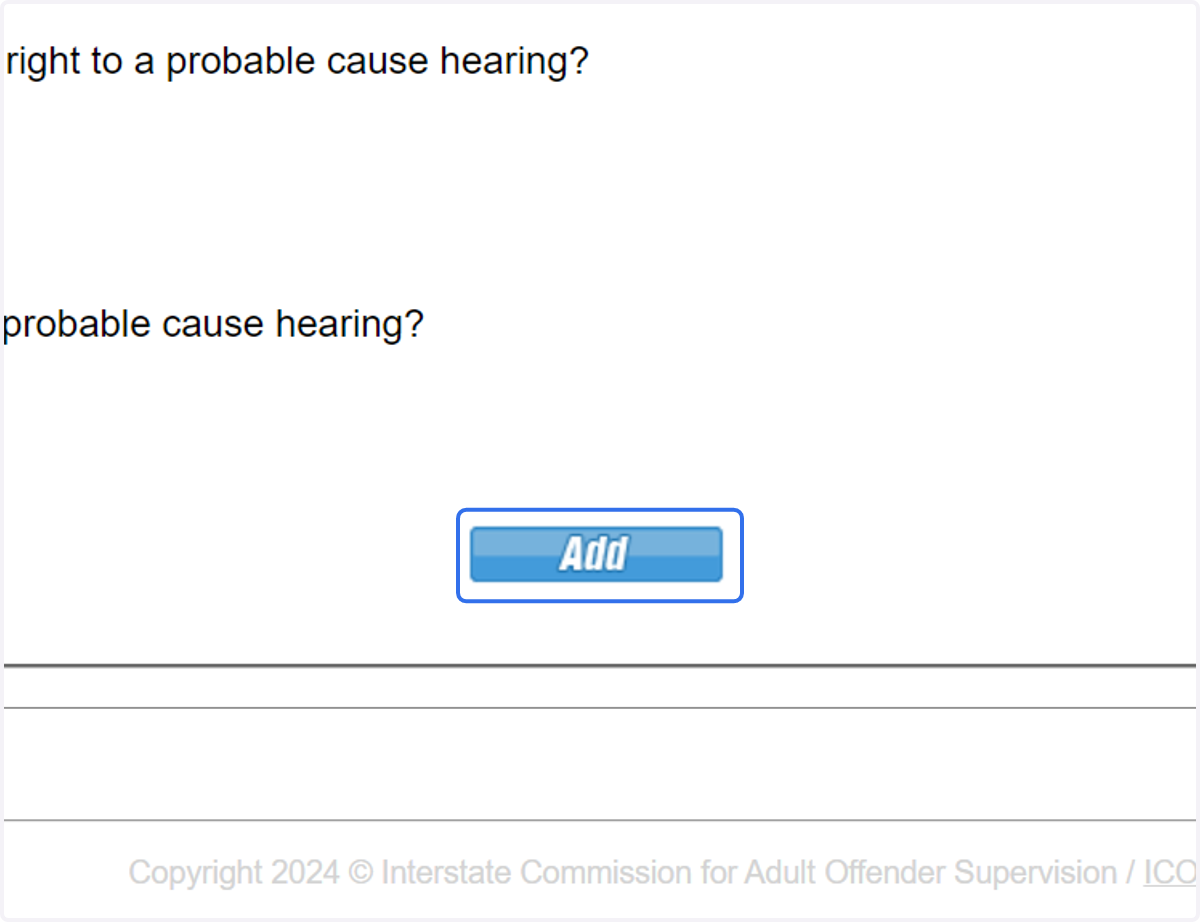 Click 'Add' to attach documentation to the violation record.