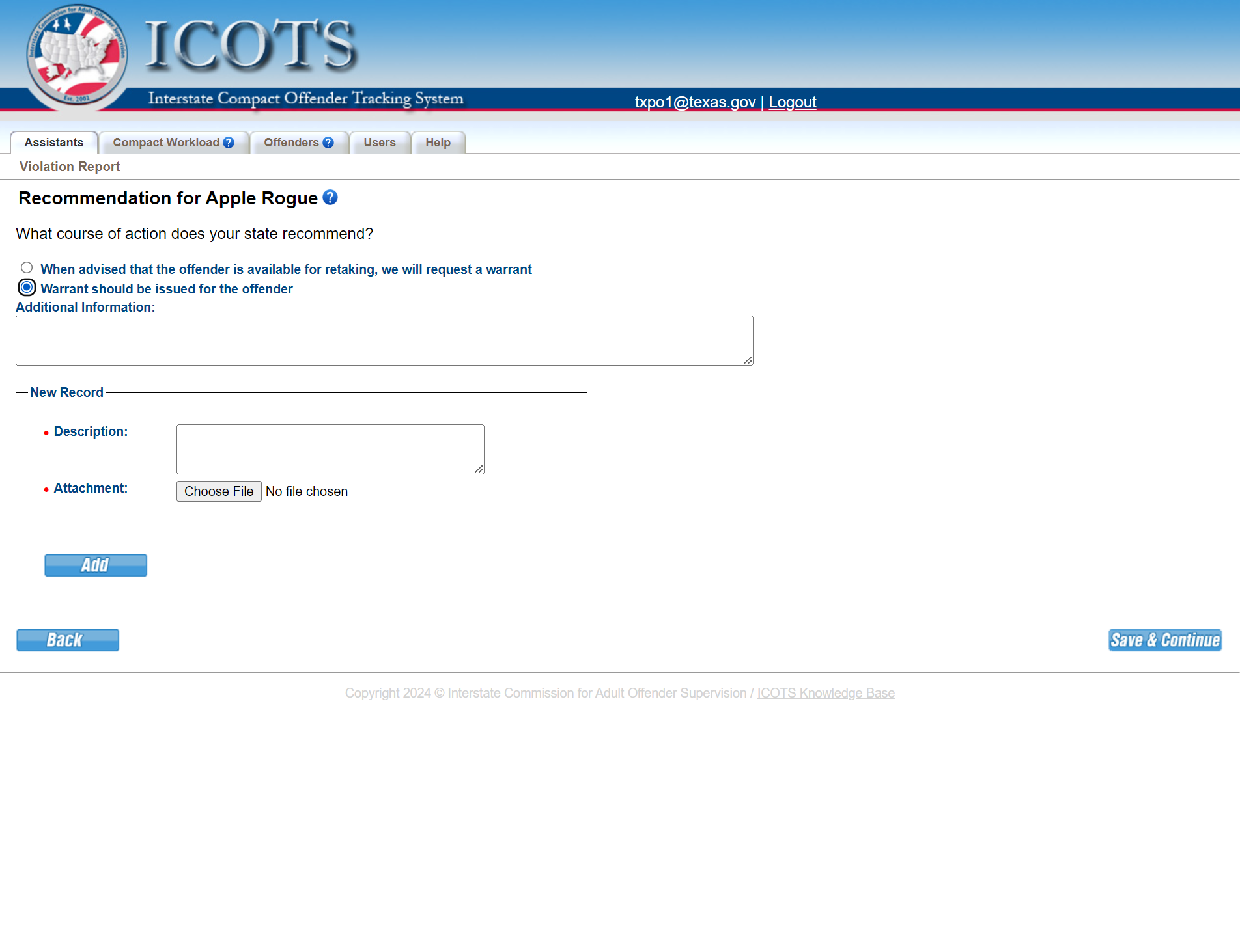 Select 'Warrant should be issued' and provide any additional attachments.
