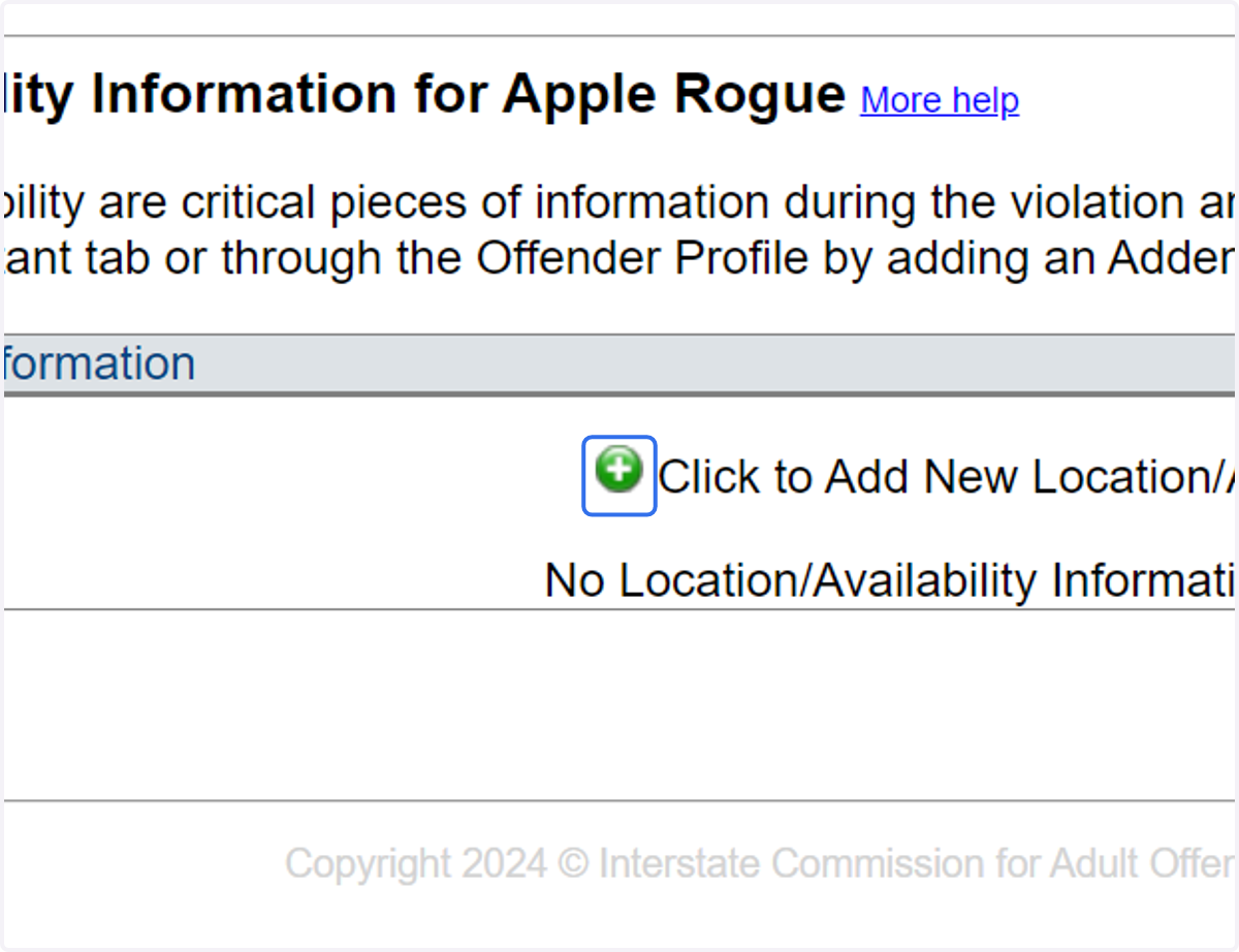 Click on '+' to Add New Location/Availability Information