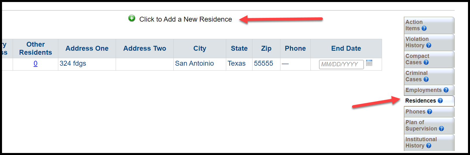 This screenshot shows where to make the address updates and to add 'other residents' residing in the home.