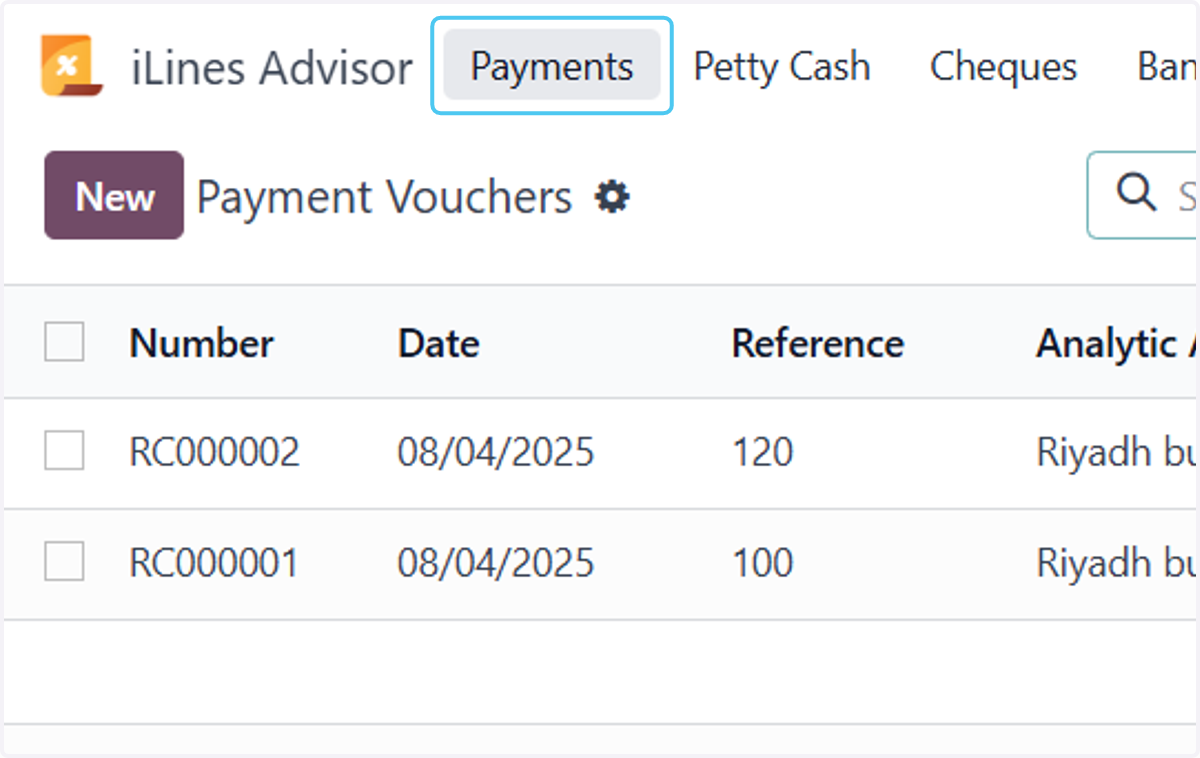 Click on Payments