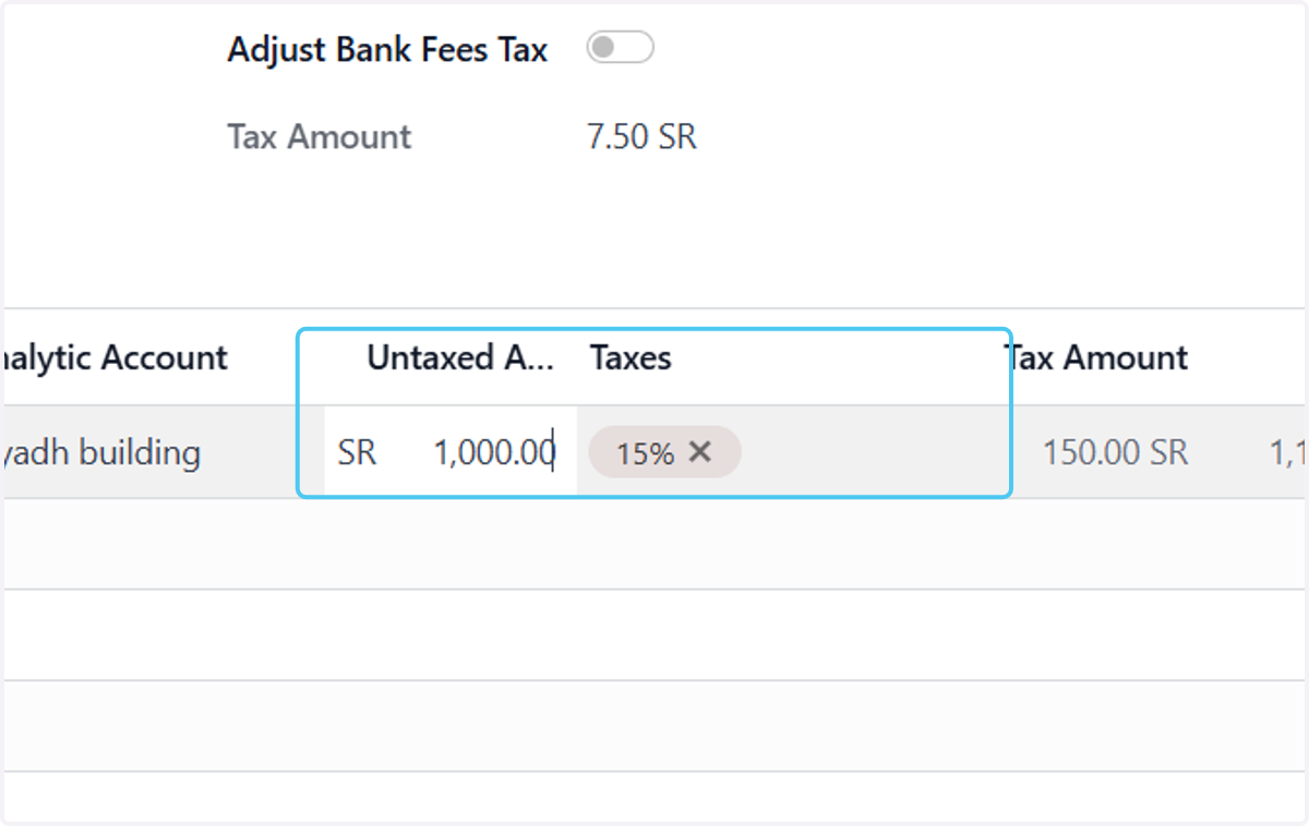 Enter the amount without tax and select the tax if applicable.