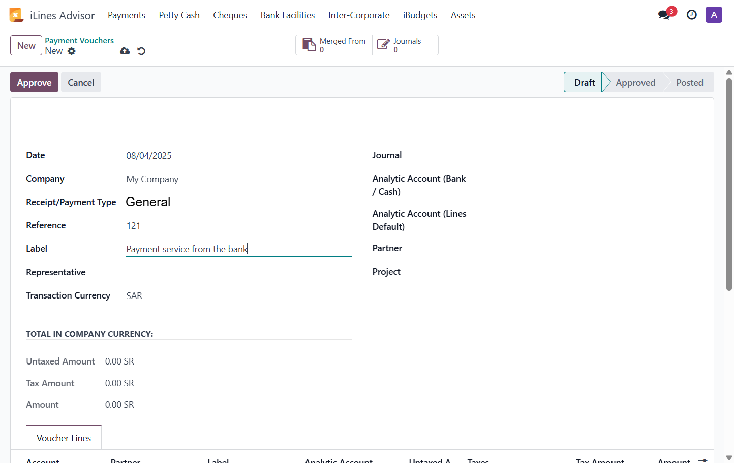 Selecting the type and writing the reference and label
